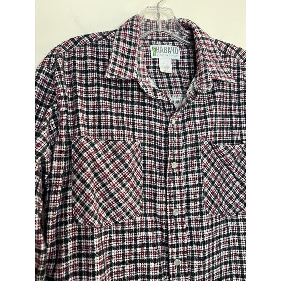 Haband Mens Pearl Snap Western Shirt Medium Long Sleeve Work Wear Flannel Collar - Picture 3 of 10